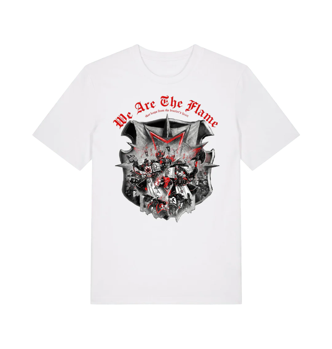 Black Templars: "We Are The Flame" Monochrome White T Shirt