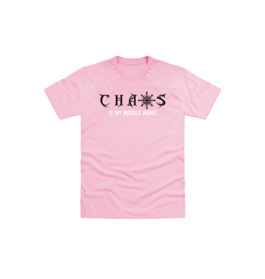Chaos Is My Middle Name Kids Pink T Shirt