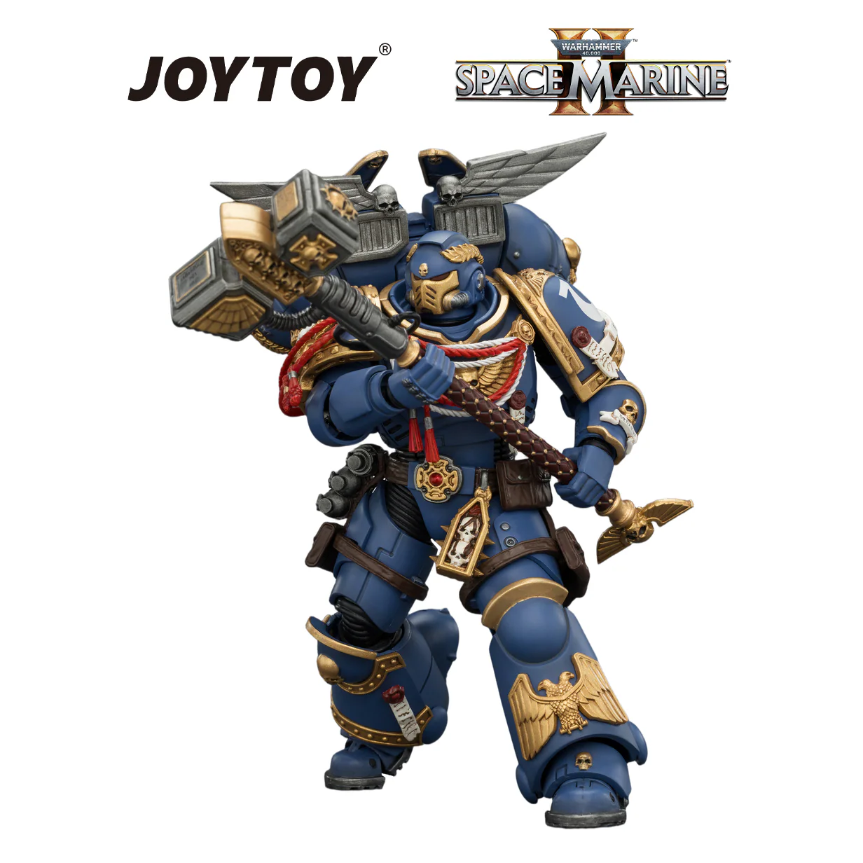 JOYTOY Warhammer 40,000: Space Marine 2 - Game Edition Ultramarines, Assault Intercessor with Jump Pack, Thunderhammer and Neo-volkite Pistol (1/18 Scale) Preorder