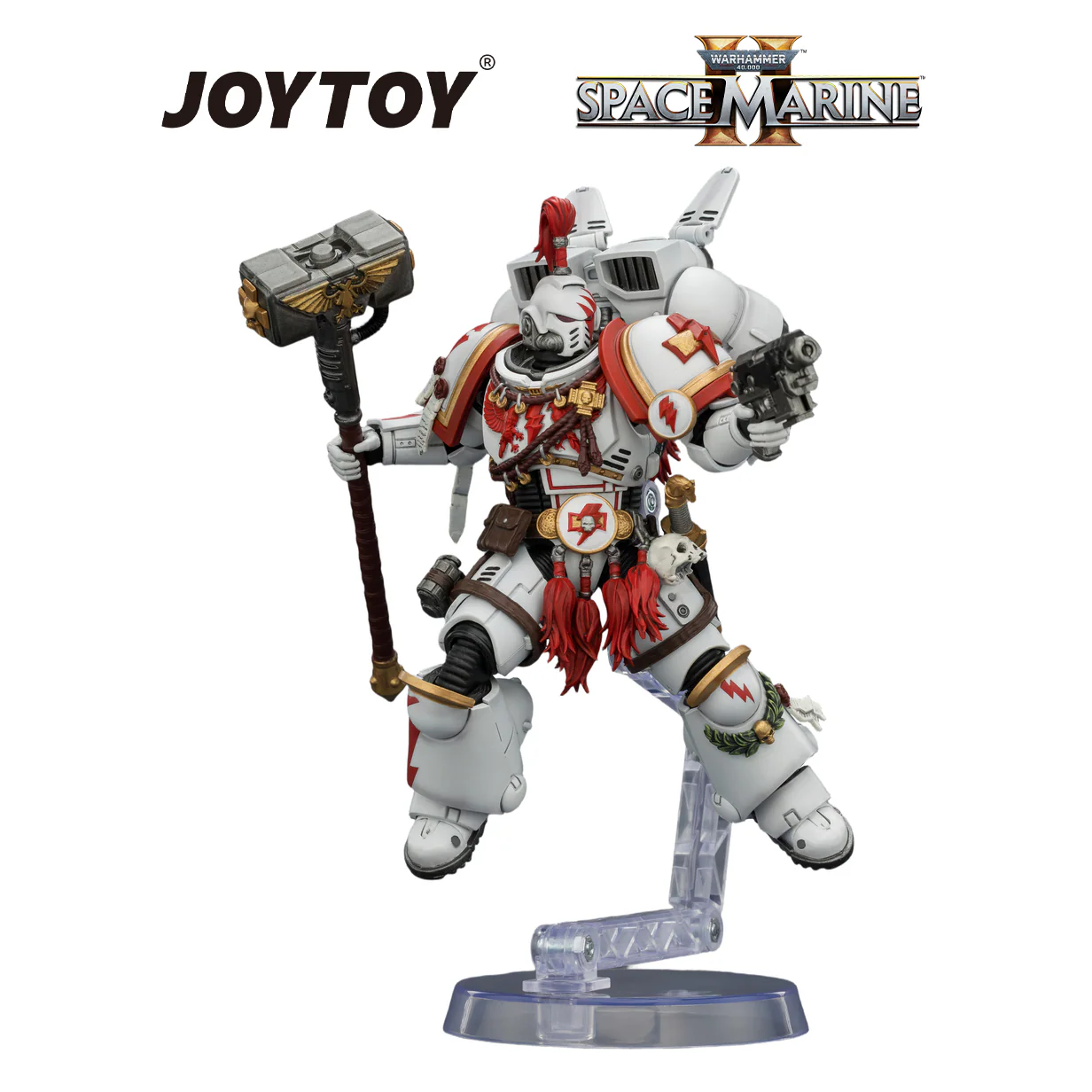 JOYTOY Warhammer 40,000: Space Marine 2 - Game Edition White Scars, Assault Intercessor Champion with Thunder Hammer and Bolt Pistol  (1/18 Scale) Preorder