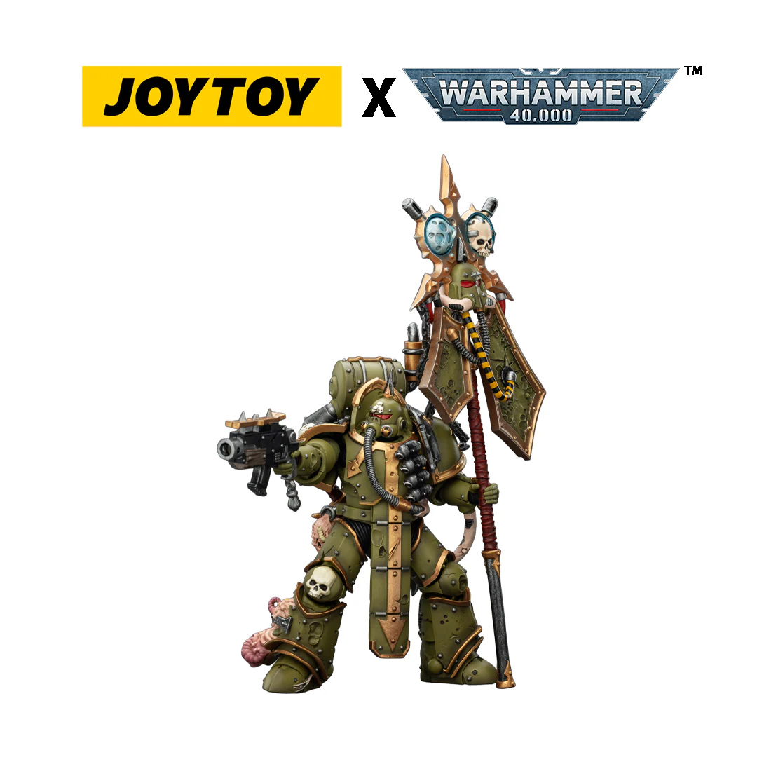 JoyToy Warhammer 40,000 Action Figure - Death Guard, Plague Marine Icon bearer with Boltgun and Plague Knife (1/18 Scale) Preorder.