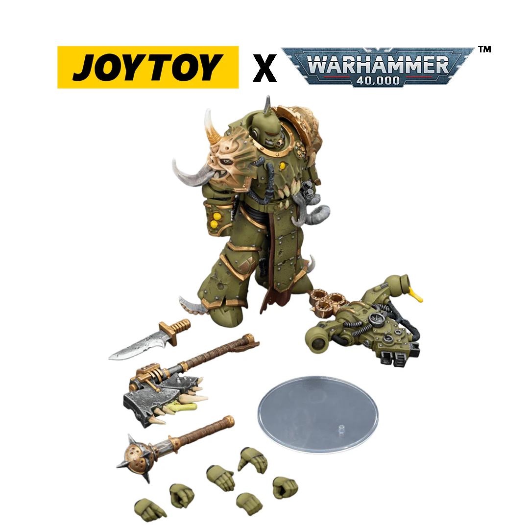 JOYTOY Warhammer 40,000 Action Figure - Death Guard, Plague Marine with Bubotic Axe and Plague Knife (1/18 Scale)