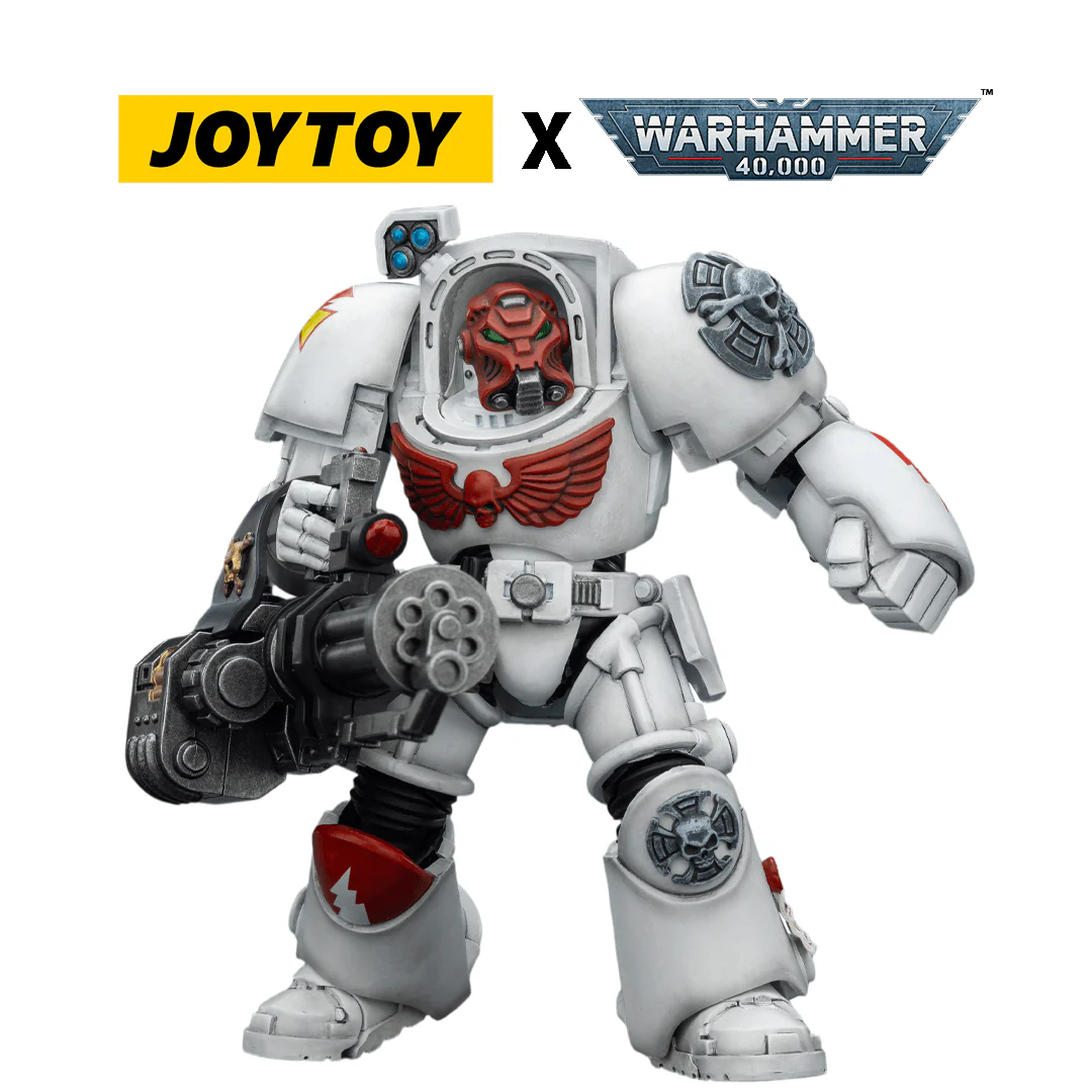 JoyToy Warhammer 40,000 Action Figure - White Scars, Terminator 3 with Assault Cannon (1/18 Scale)