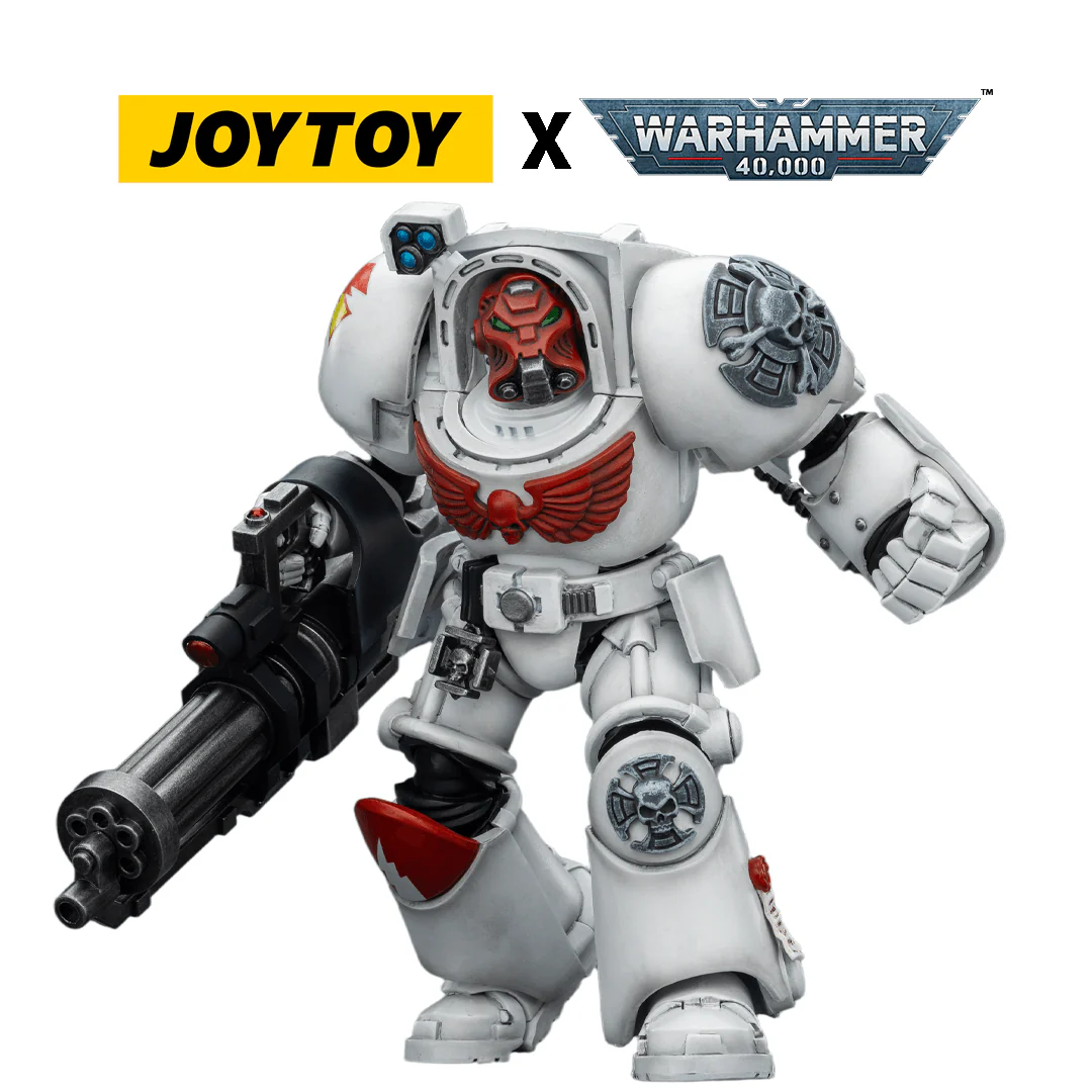 JoyToy Warhammer 40,000 Action Figure - White Scars, Terminator 3 with Assault Cannon (1/18 Scale)