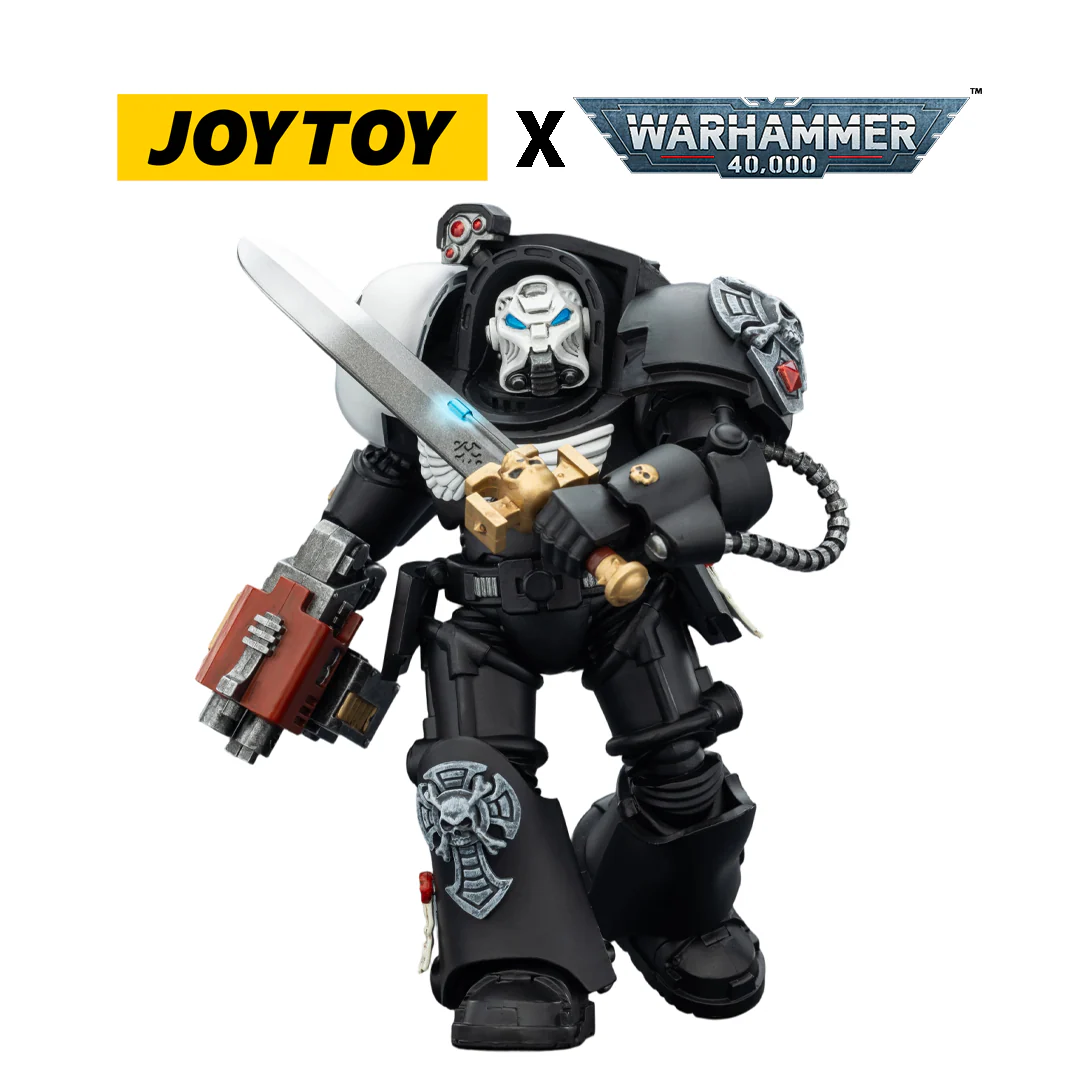 JoyToy Warhammer 40,000 Action Figure - Raven Guard, Terminator 1 with Power Sword and Storm Bolter (1/18 Scale)
