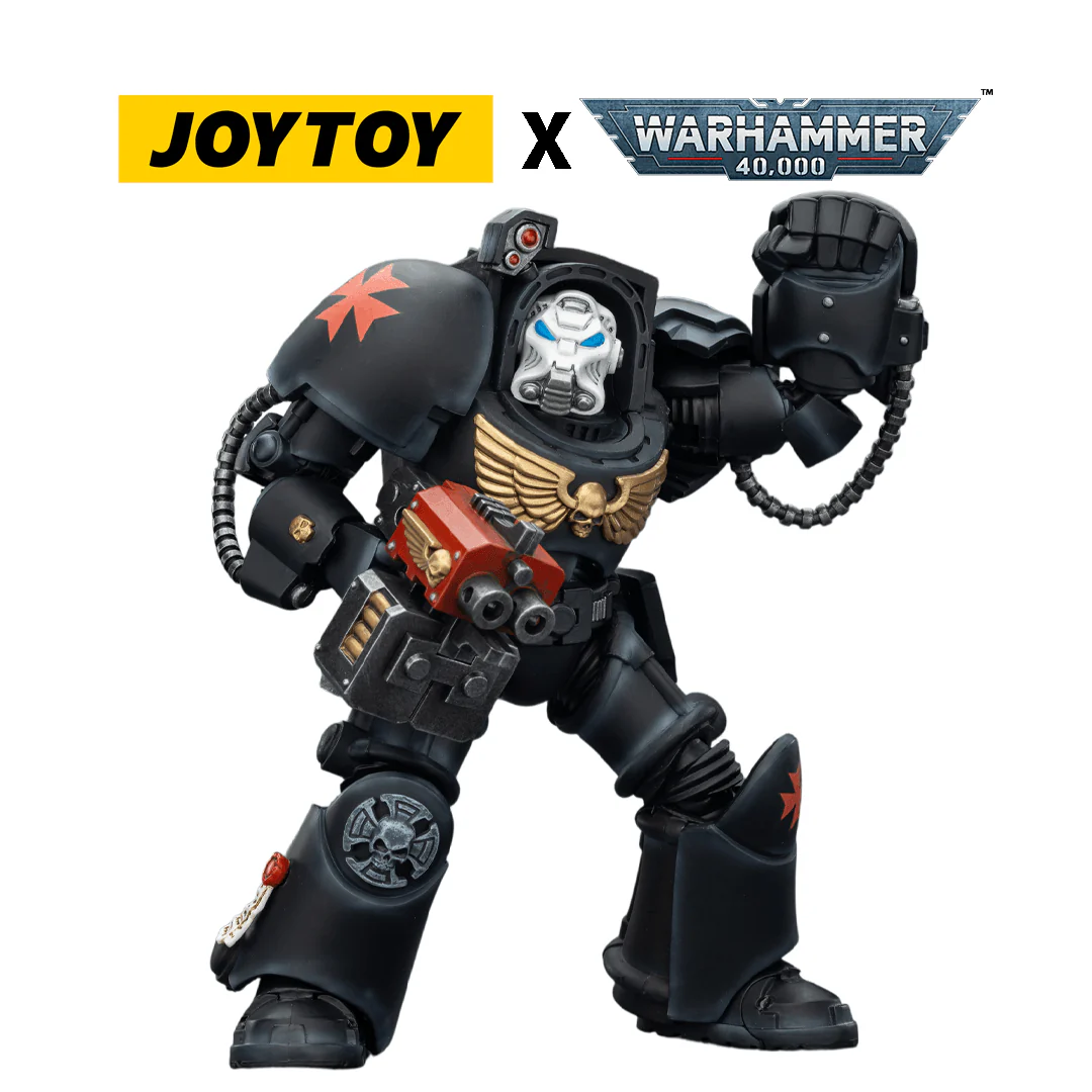 JoyToy Warhammer 40,000 Action Figure - Black Templars, Terminator 2 with Power Fist and Storm Bolter (1/18 Scale)