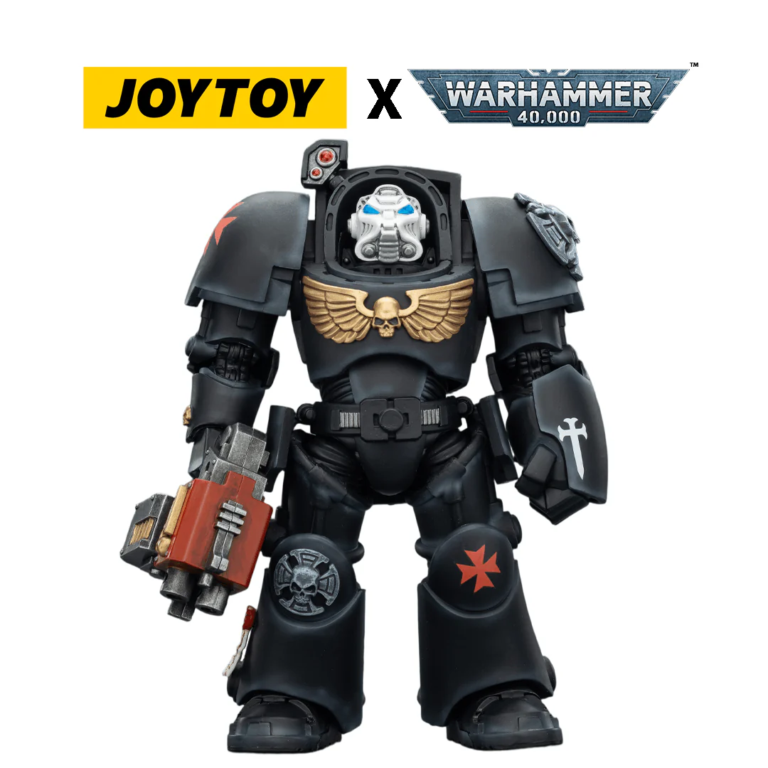 JoyToy Warhammer 40,000 Action Figure - Black Templars, Terminator 2 with Power Fist and Storm Bolter (1/18 Scale)