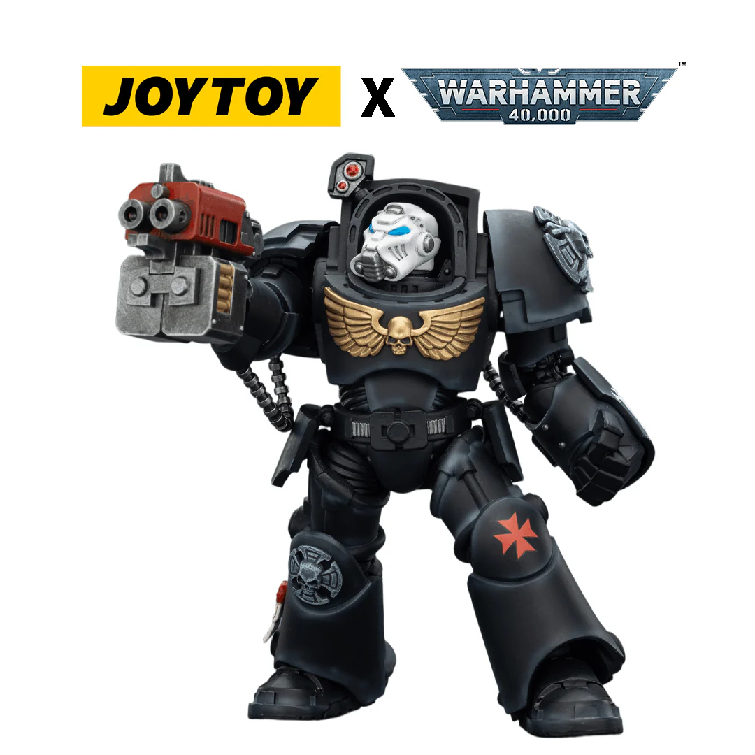 JoyToy Warhammer 40,000 Action Figure - Black Templars, Terminator 2 with Power Fist and Storm Bolter (1/18 Scale)