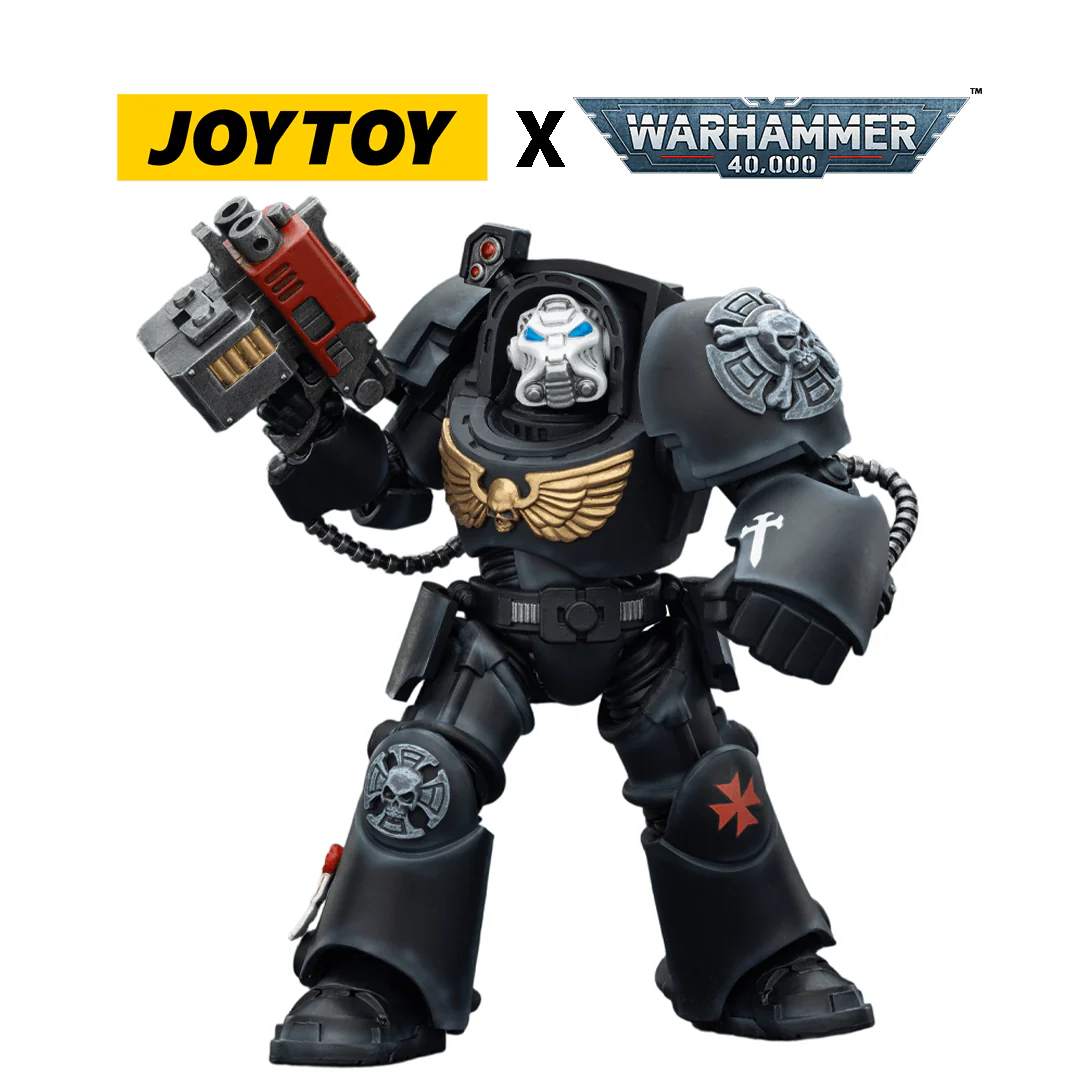 JoyToy Warhammer 40,000 Action Figure - Black Templars, Terminator 2 with Power Fist and Storm Bolter (1/18 Scale)