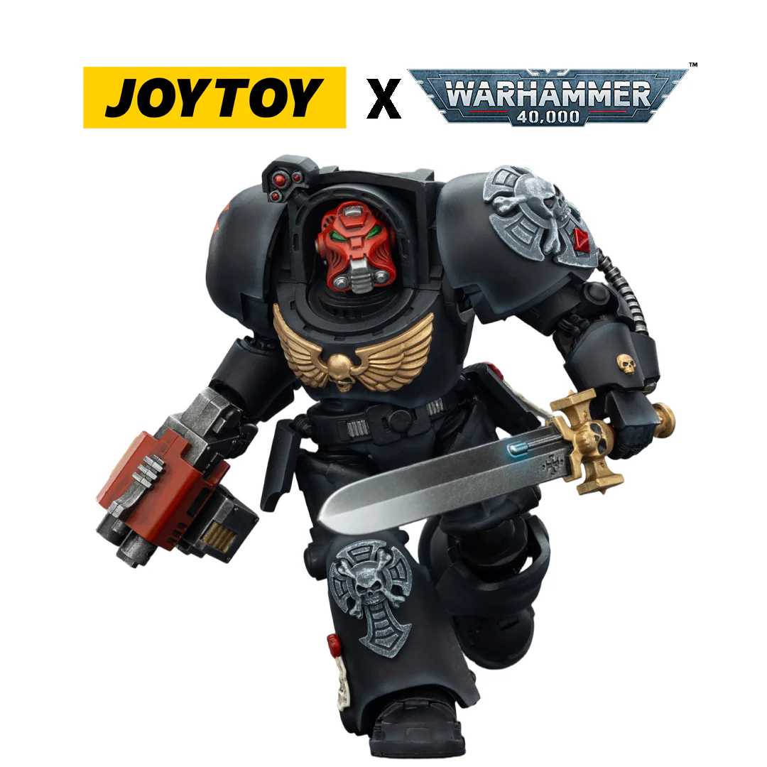 JoyToy Warhammer 40,000 Action Figure - Black Templars, Terminator 1 with Power Sword and Storm Bolter (1/18 Scale)