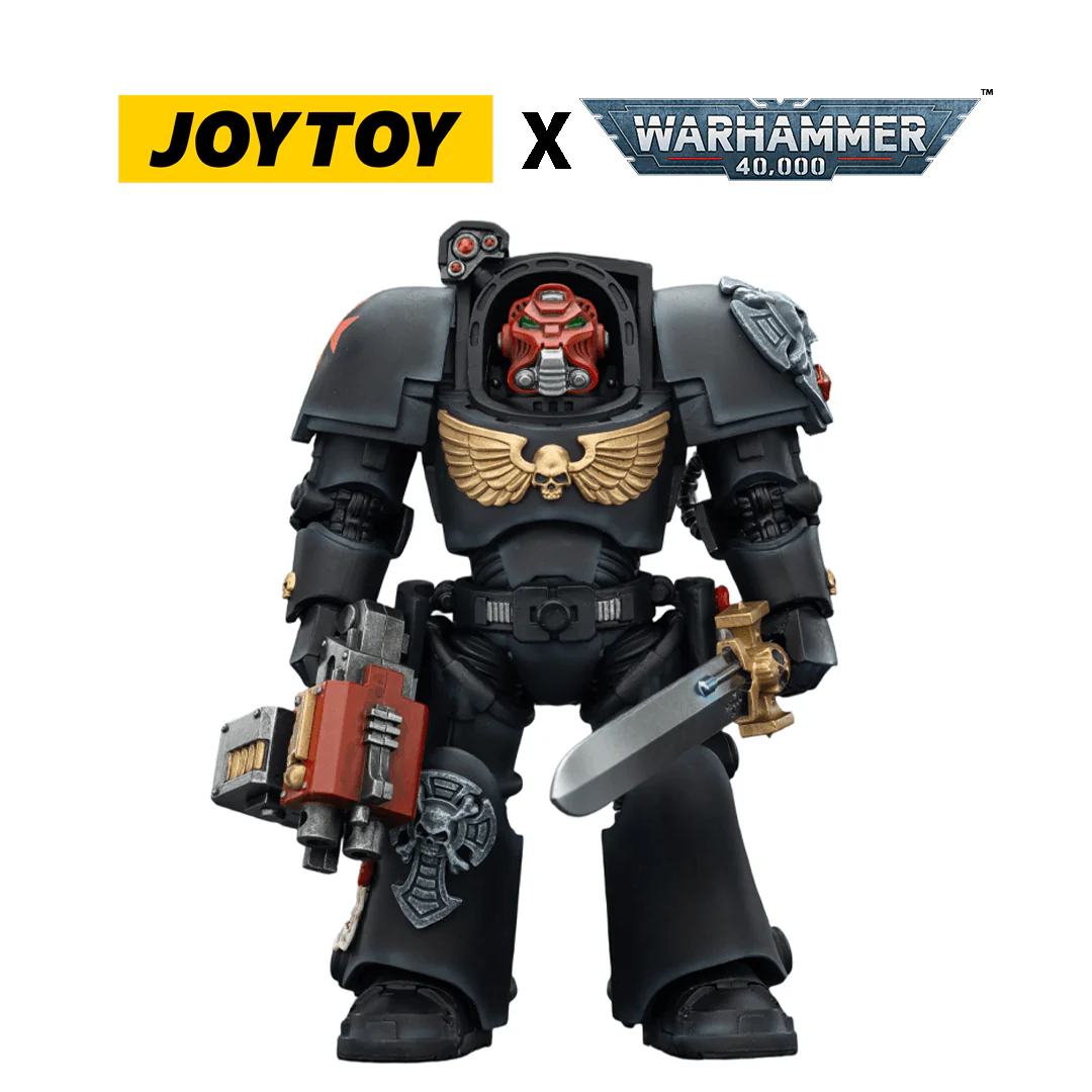JoyToy Warhammer 40,000 Action Figure - Black Templars, Terminator 1 with Power Sword and Storm Bolter (1/18 Scale)