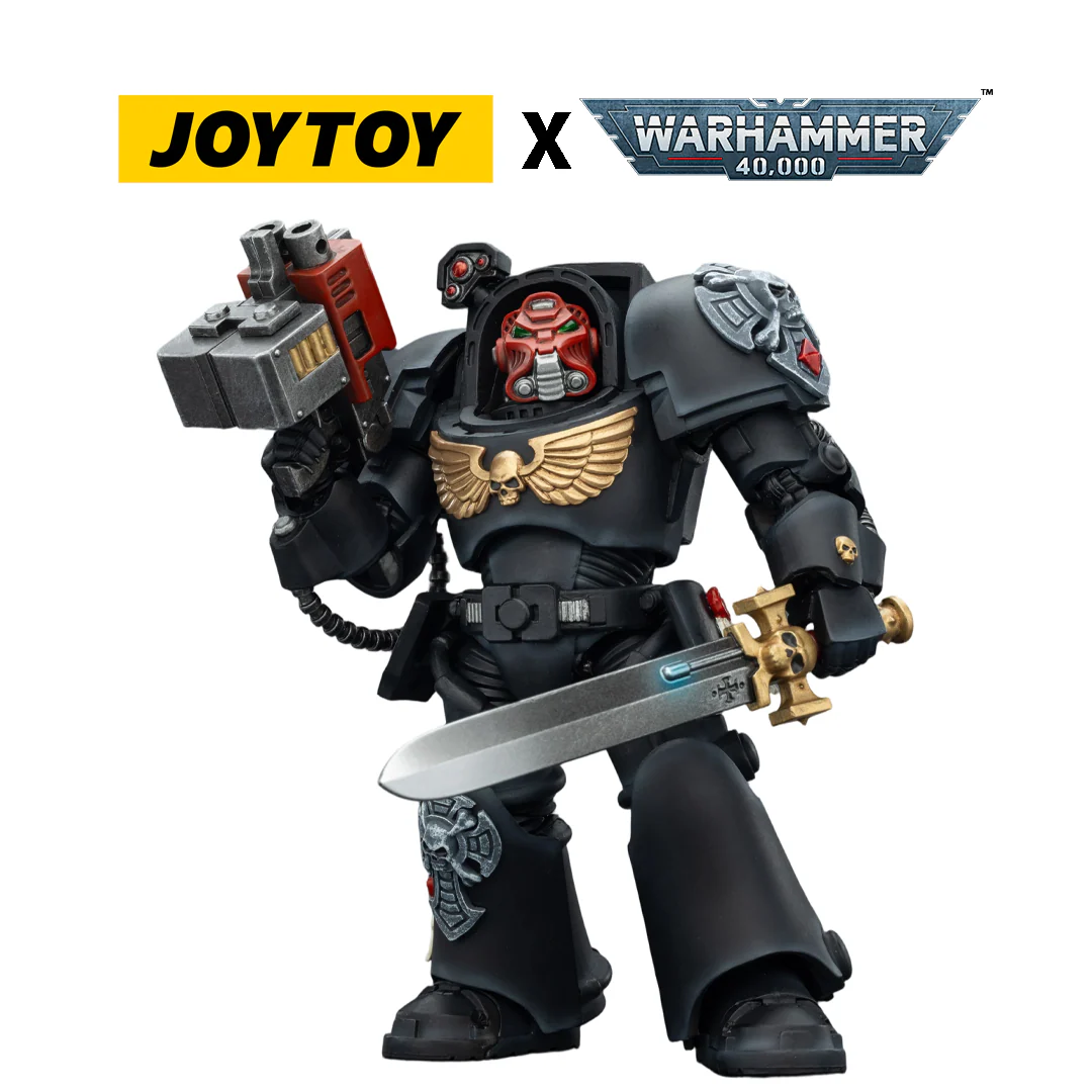 JoyToy Warhammer 40,000 Action Figure - Black Templars, Terminator 1 with Power Sword and Storm Bolter (1/18 Scale)