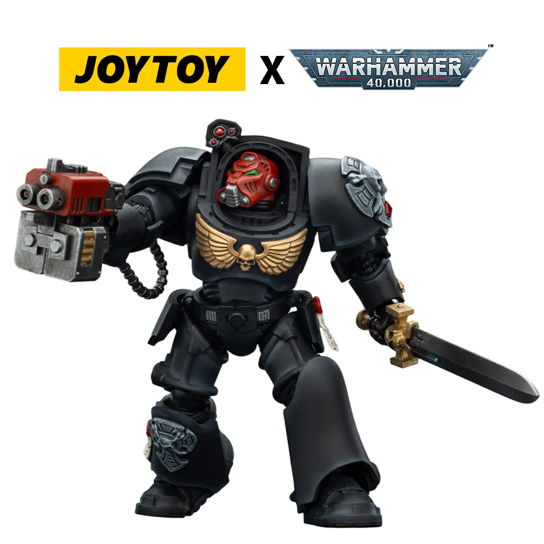 JoyToy Warhammer 40,000 Action Figure - Black Templars, Terminator 1 with Power Sword and Storm Bolter (1/18 Scale)