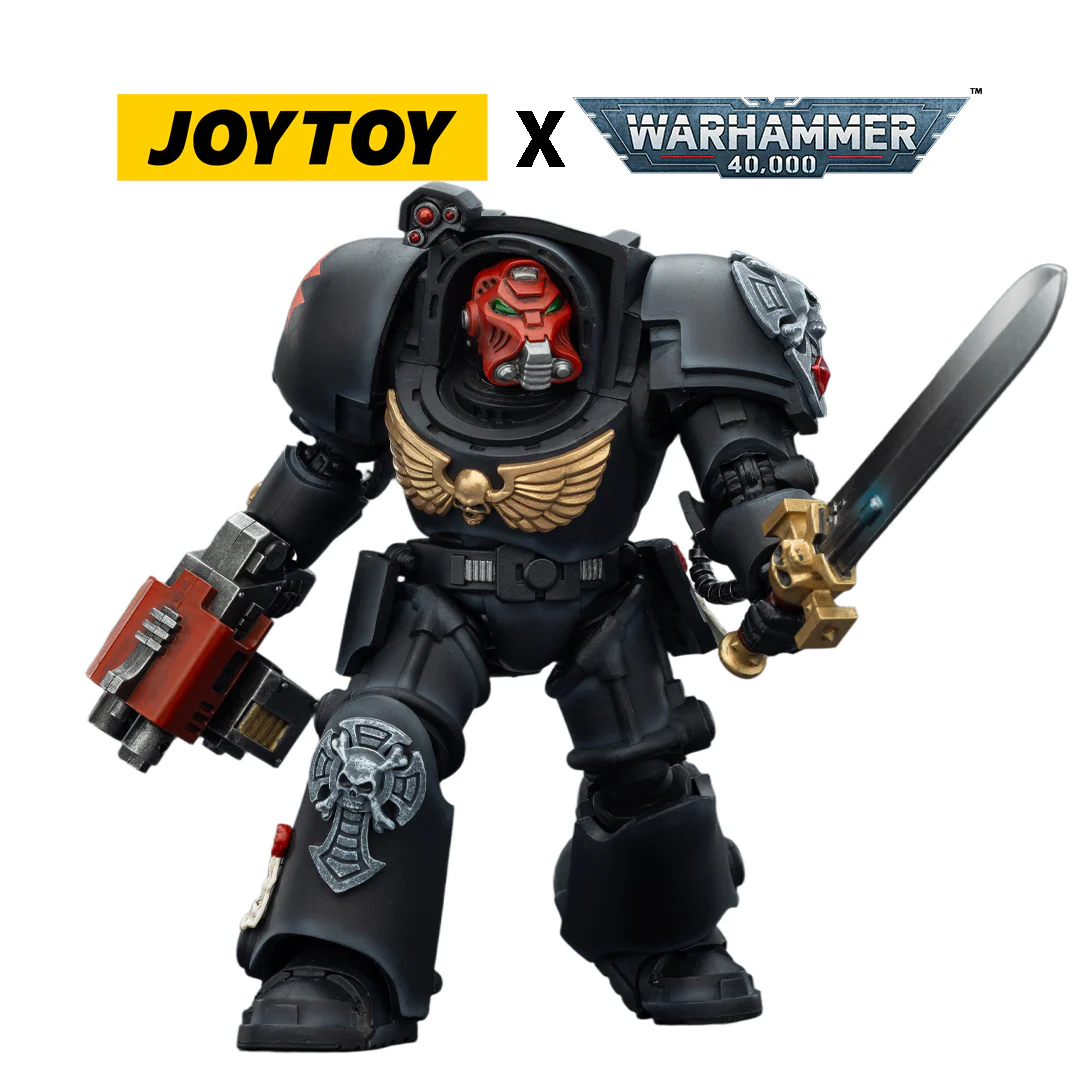 JoyToy Warhammer 40,000 Action Figure - Black Templars, Terminator 1 with Power Sword and Storm Bolter (1/18 Scale)