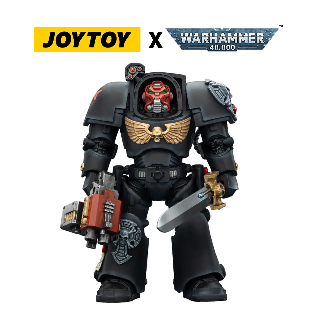 JoyToy Warhammer 40,000 Action Figure - Black Templars, Terminator 1 with Power Sword and Storm Bolter (1/18 Scale)