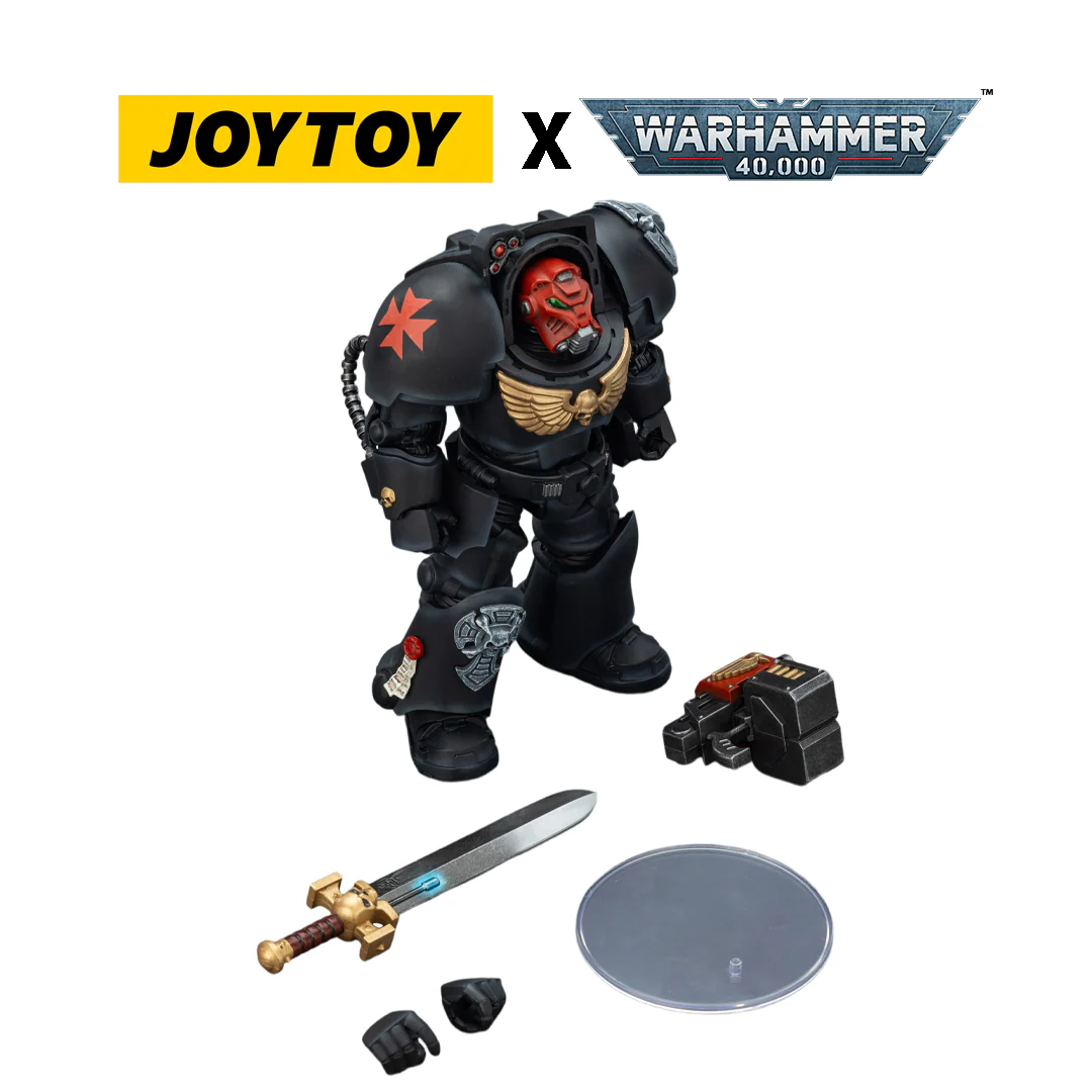 JoyToy Warhammer 40,000 Action Figure - Black Templars, Terminator 1 with Power Sword and Storm Bolter (1/18 Scale)